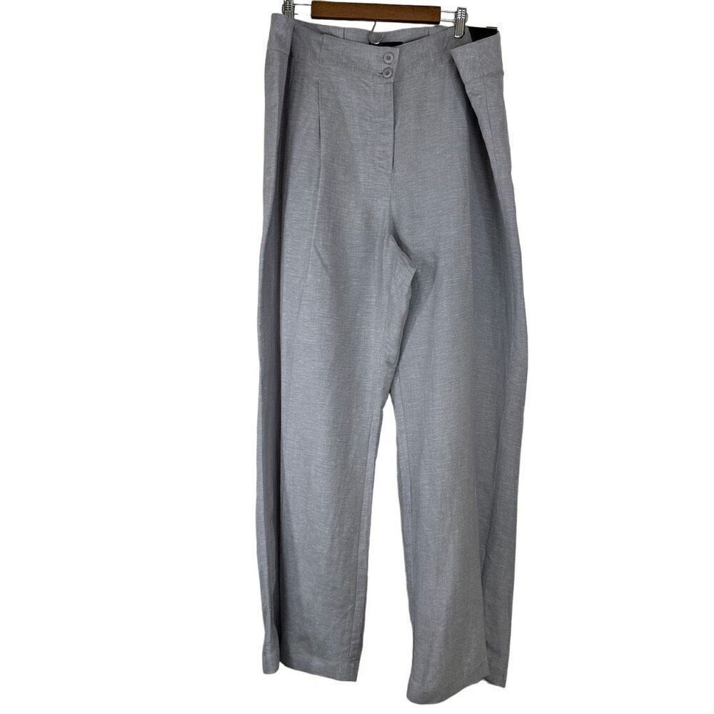 Lane Bryant Light Gray High-Waist Wide-Leg Trousers